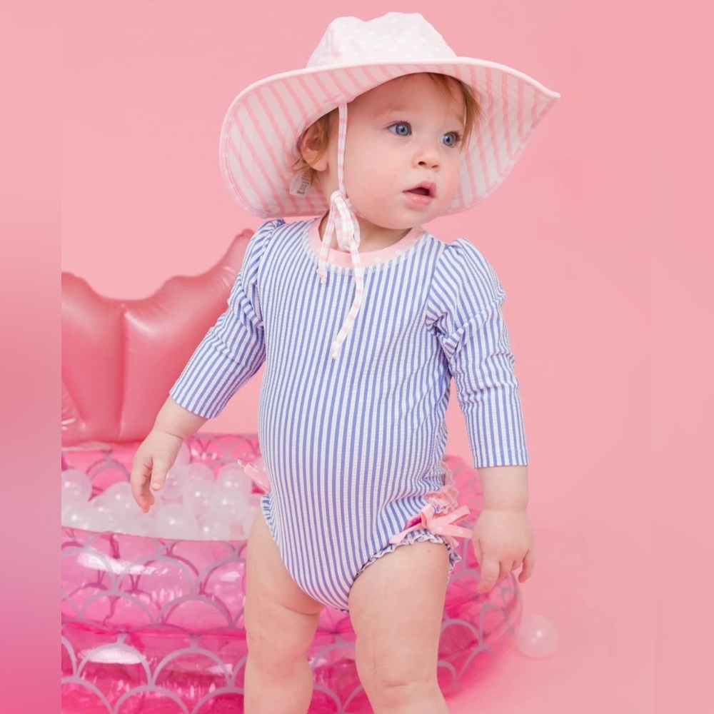 Ruffle Butts Seersucker Long Sleeve Rash Guard One Piece 18-24m